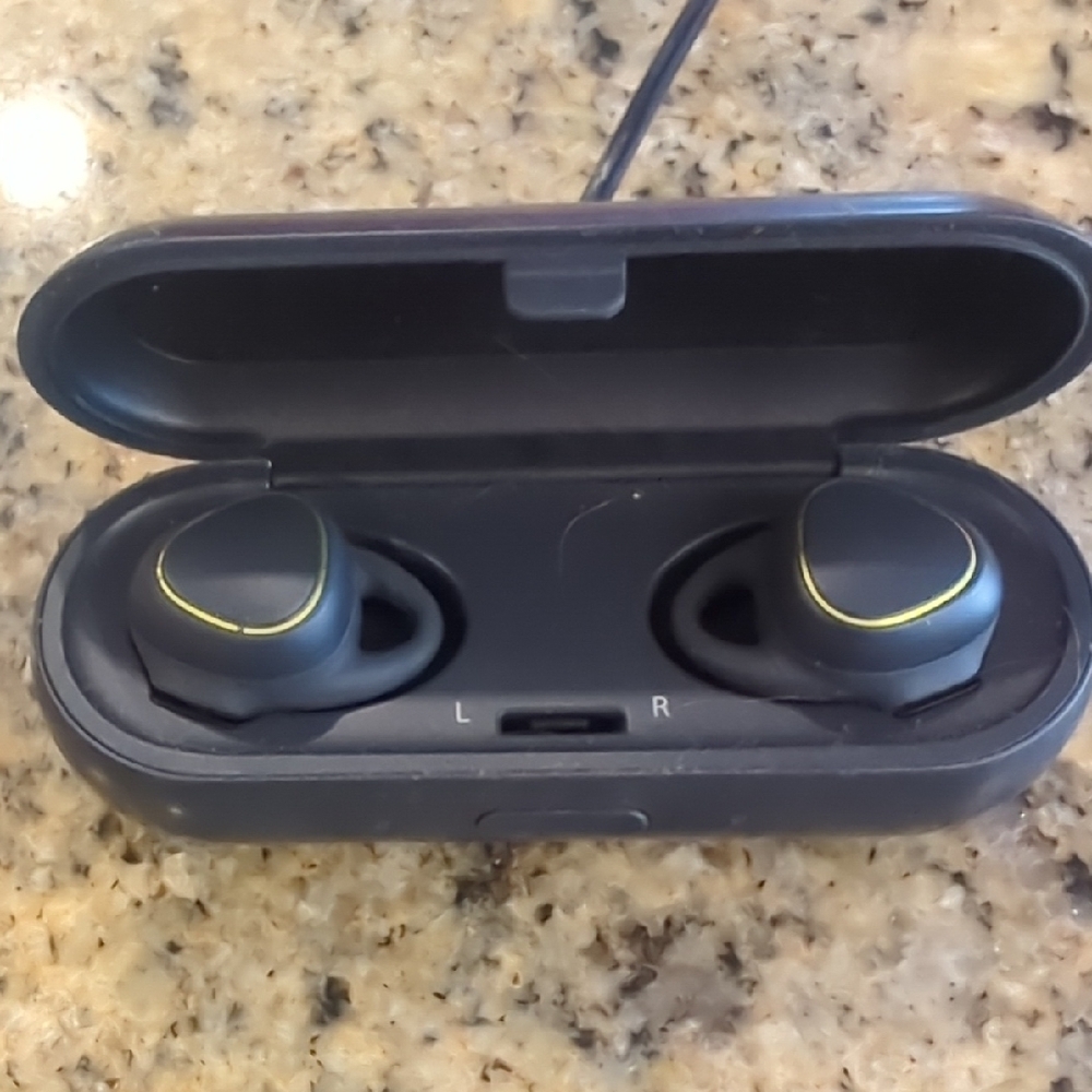 Black Wireless Earbuds with Yellow Accents